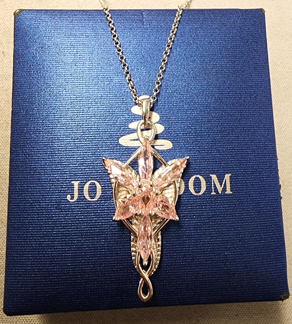 JO WISDOM Pink Cubic Zirconia Arwen Evenstar Necklace 17.5″+1″ Sterling Silver