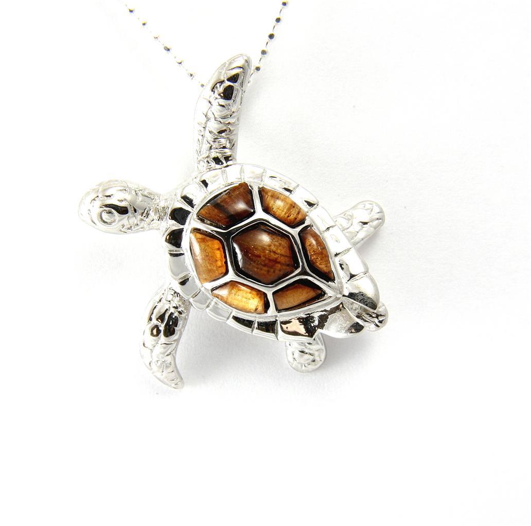 GENUINE INLAY HAWAIIAN KOA WOOD SEA TURTLE SLIDER PENDANT SILVER 925 MEDIUM 32MM