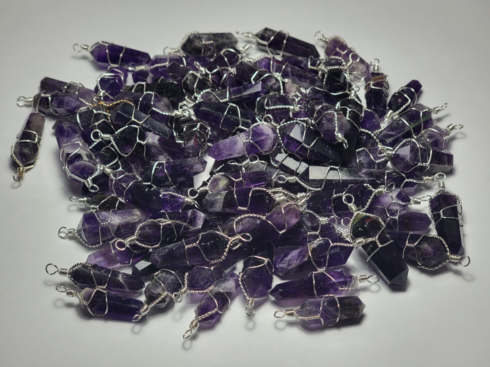 Genuine Amethyst crystal wire wrapped Pendant Lots of 6