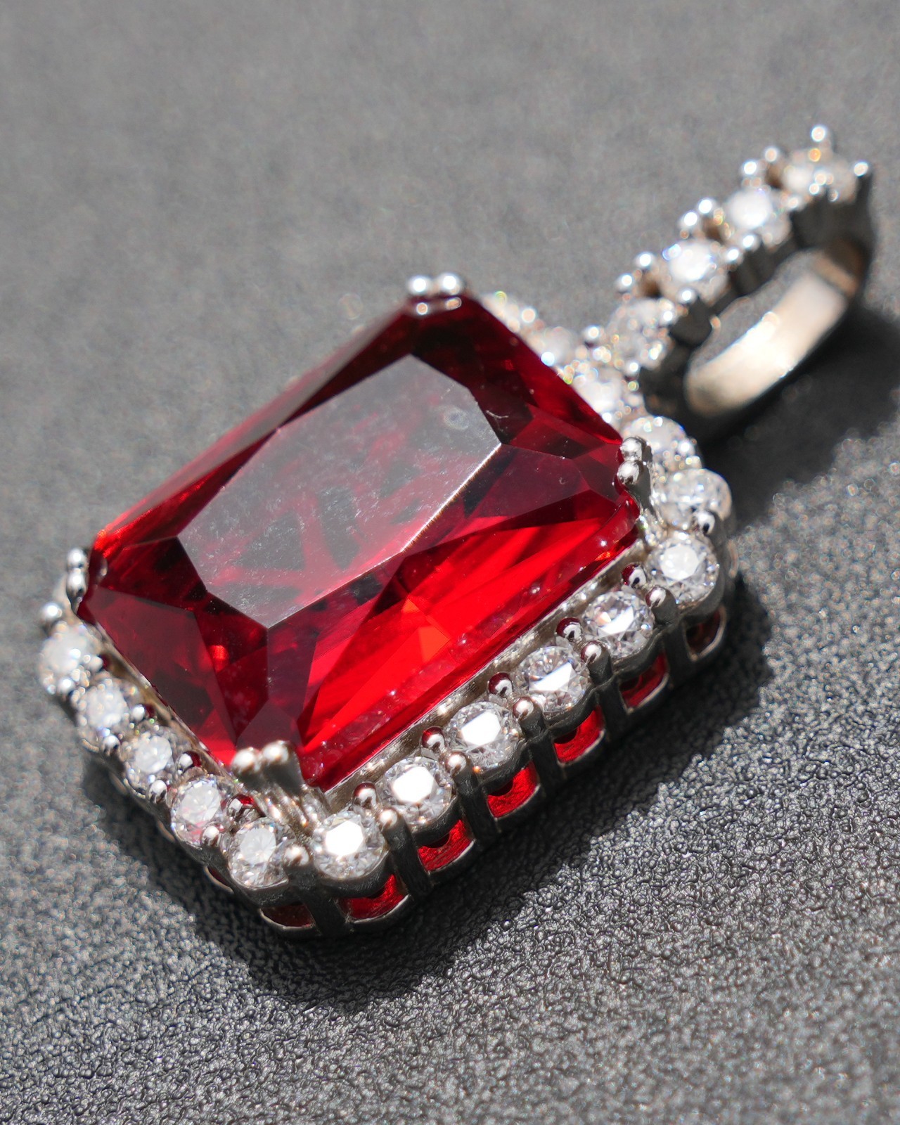 Moissanite & Simulated Ruby Pendant -925 Sterling Silver