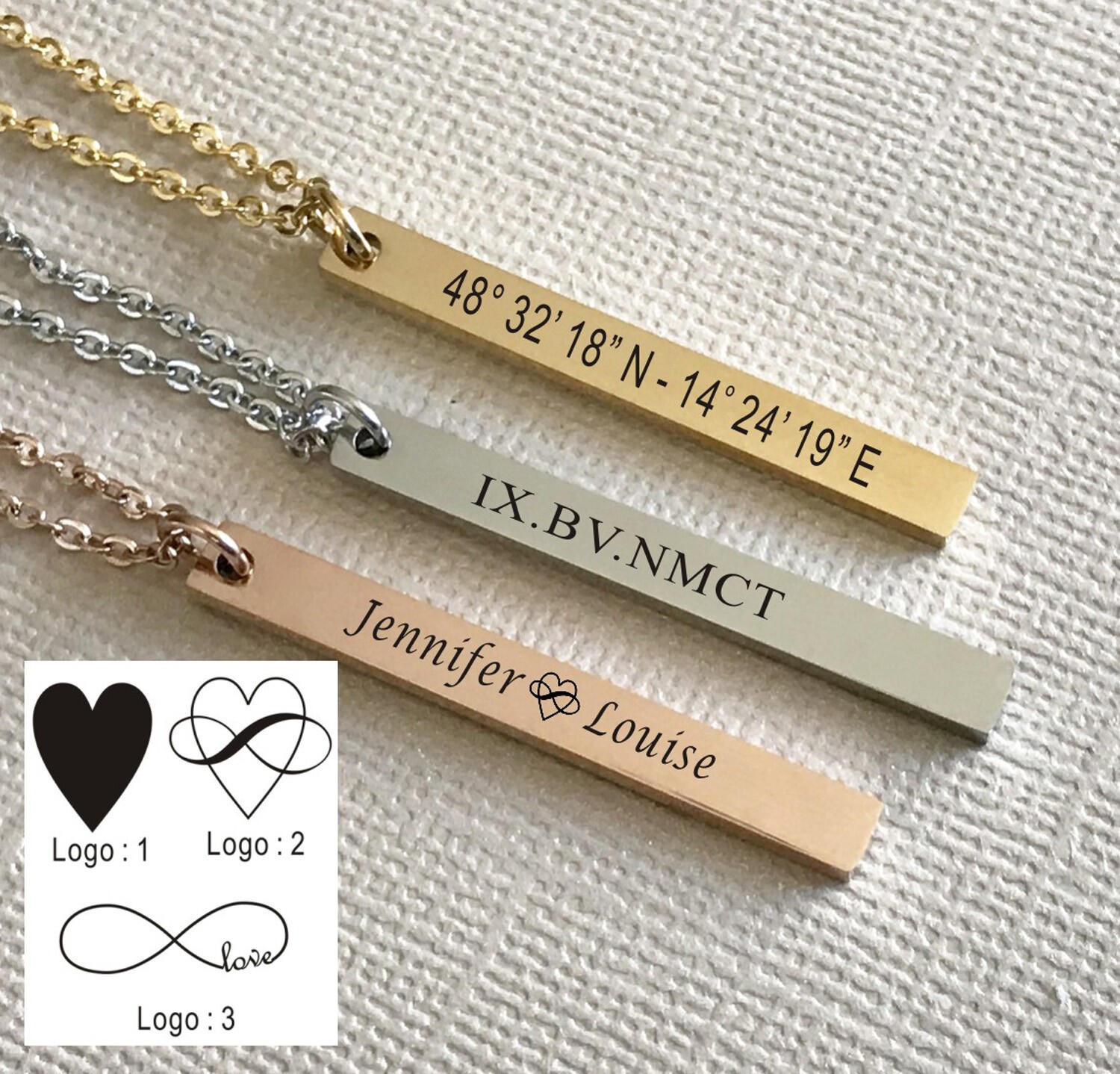 Custom Engraved Coordinates Bar Necklace Personalized Jewelry BFF Couple Gifts