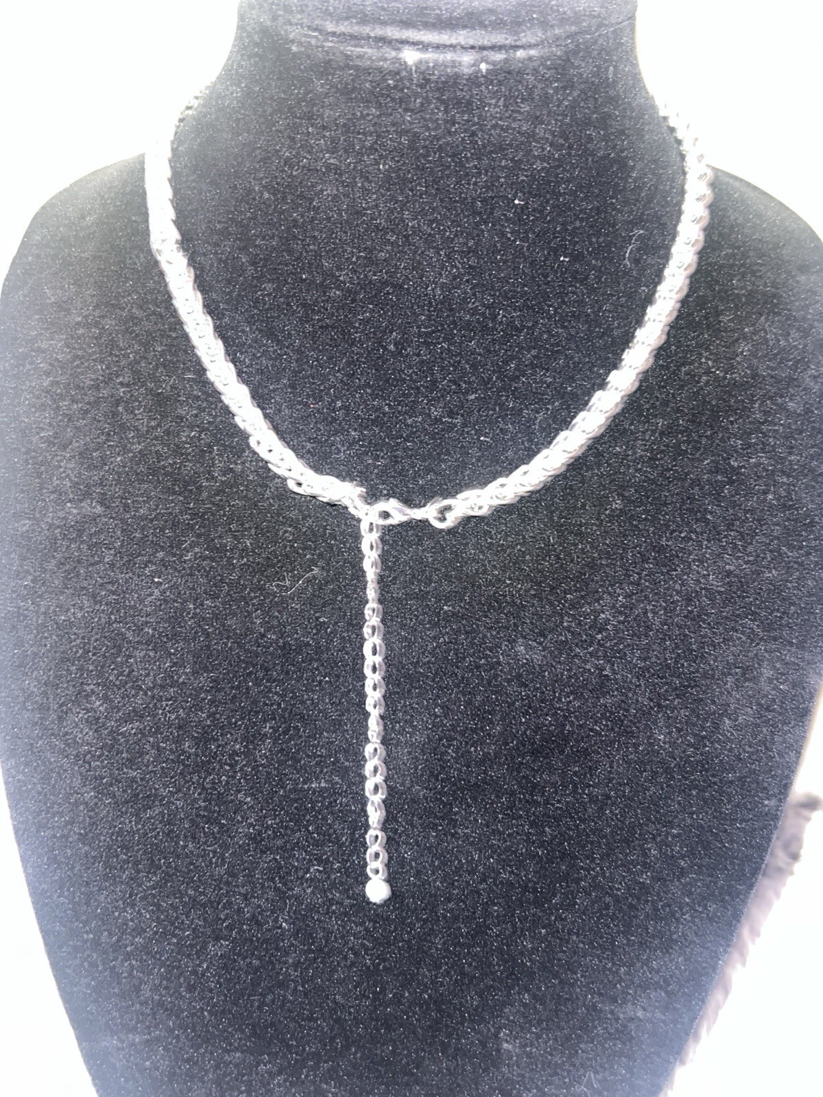 Silver Tone Metal Cable Chain Necklace Square Charm Pendant Adjustable