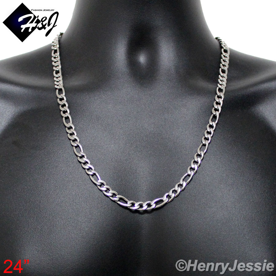 24″MEN’s Stainless Steel 8mm Silver Figaro Link Chain Necklace