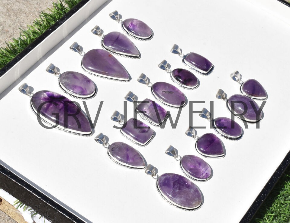 1-500 Pcs Natural Amethyst Pendant Wholesale Lot Bulk: Silver Plated WH-15
