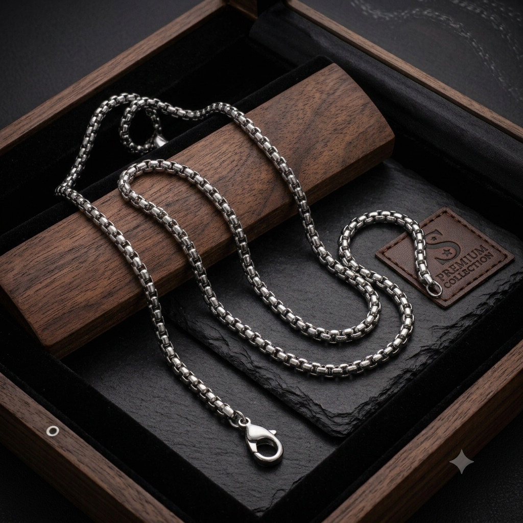 Stainless Steel with Square Rolo Link Chain box, Necklace for Women