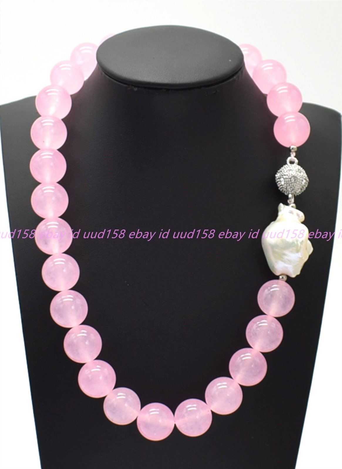 Natural 10/12/14mm Pink Jade White Baroque Pearl Round Beads Necklace 16-28in