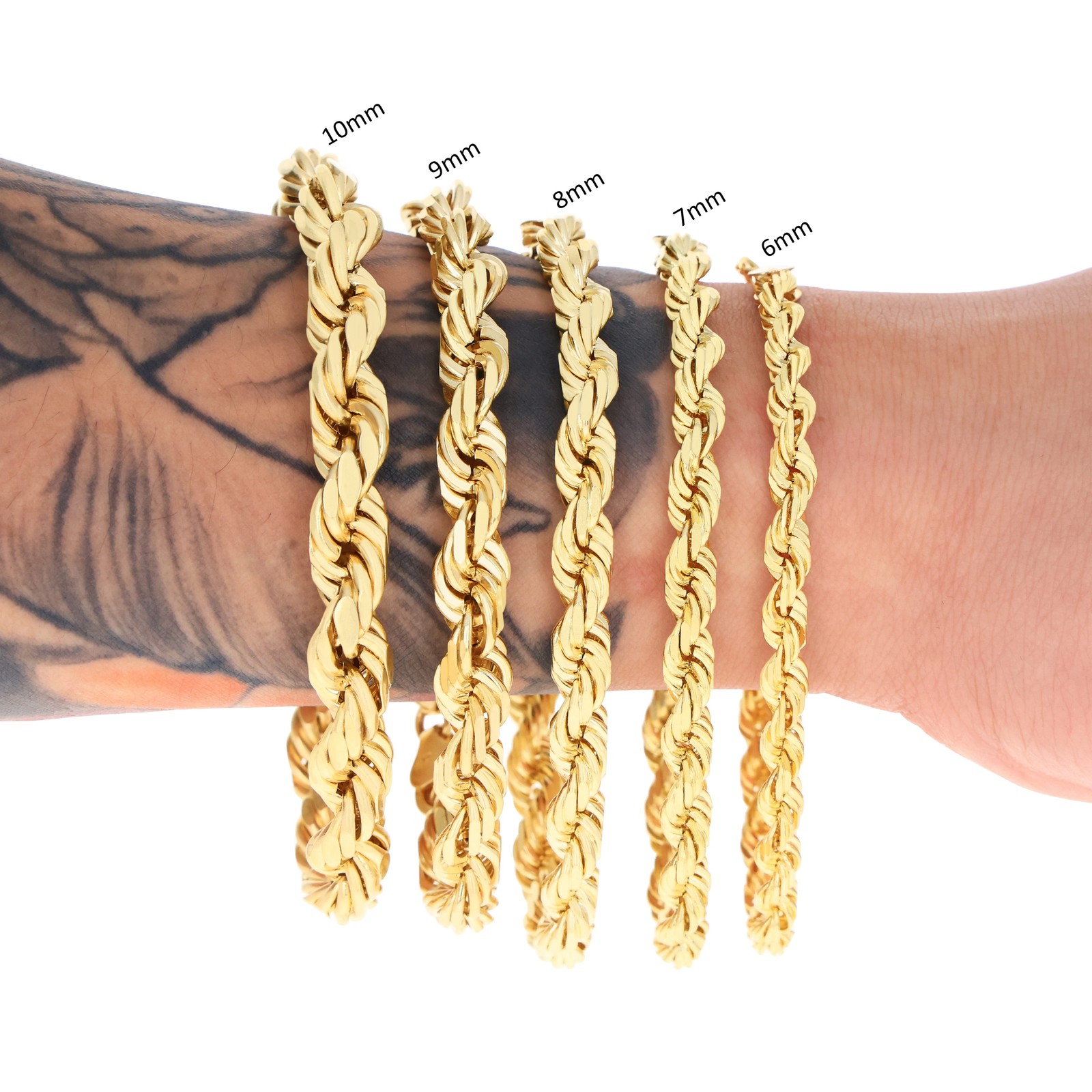 10K Yellow Gold 2mm-10mm Diamond Cut Rope Chain Bracelet Men Women 7″ 7.5″ 8″ 9″