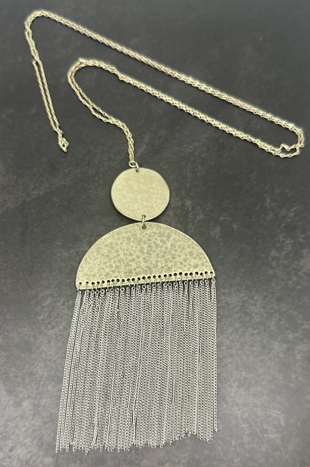 Anthropologie Skirted Geometry Gold Tone/Silver Tone Fringe Chain 32″ Necklace