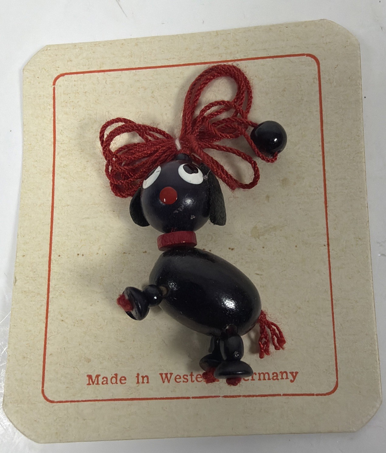 Vtg 1” Wooden Black Dog Pendant – Western Germany – New