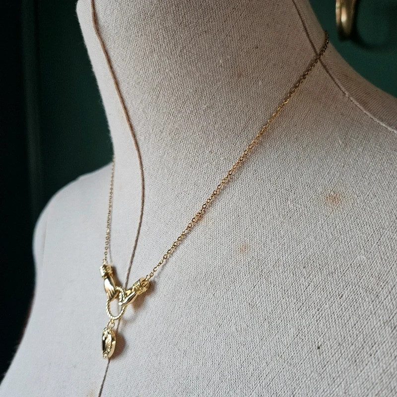 Edwardian/Victorian Hands Old Money Heirloom Ornate Heart Charm Necklace 17-20″
