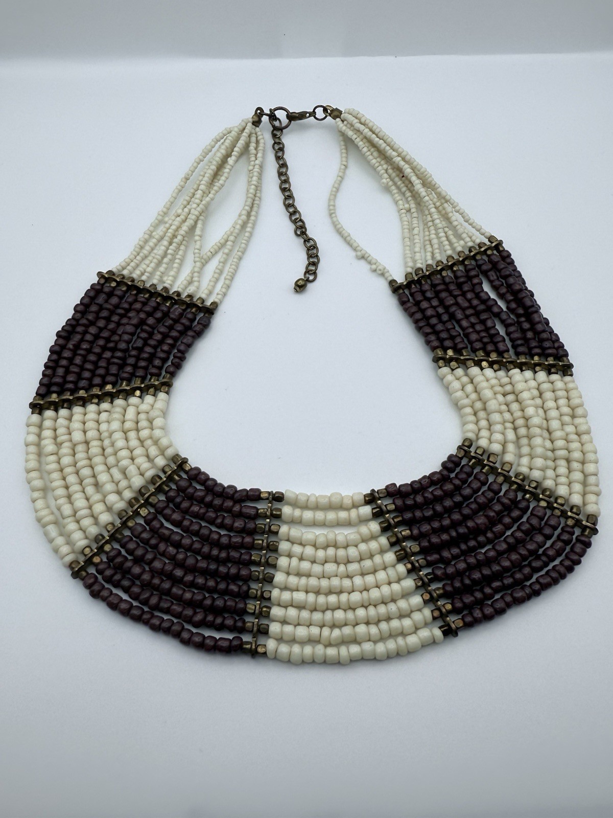 Vintage Boho Glass Beaded Bib Statement Collar Necklace 10 Strand 17”-20”