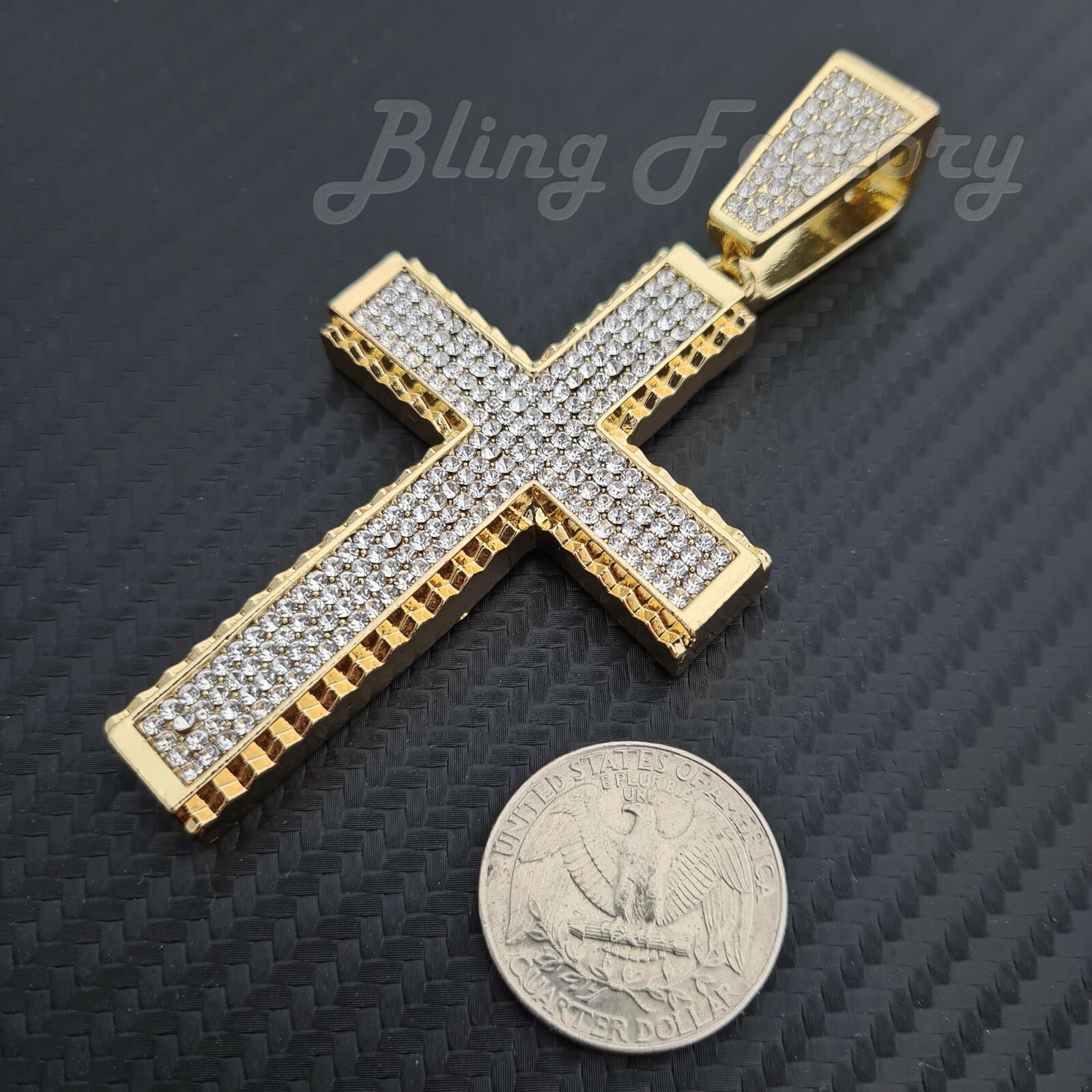 HIP HOP ICED ICY GOLD PLATED LARGE HOLY CROSS CUBIC ZIRCONIA BLING CHARM PENDANT
