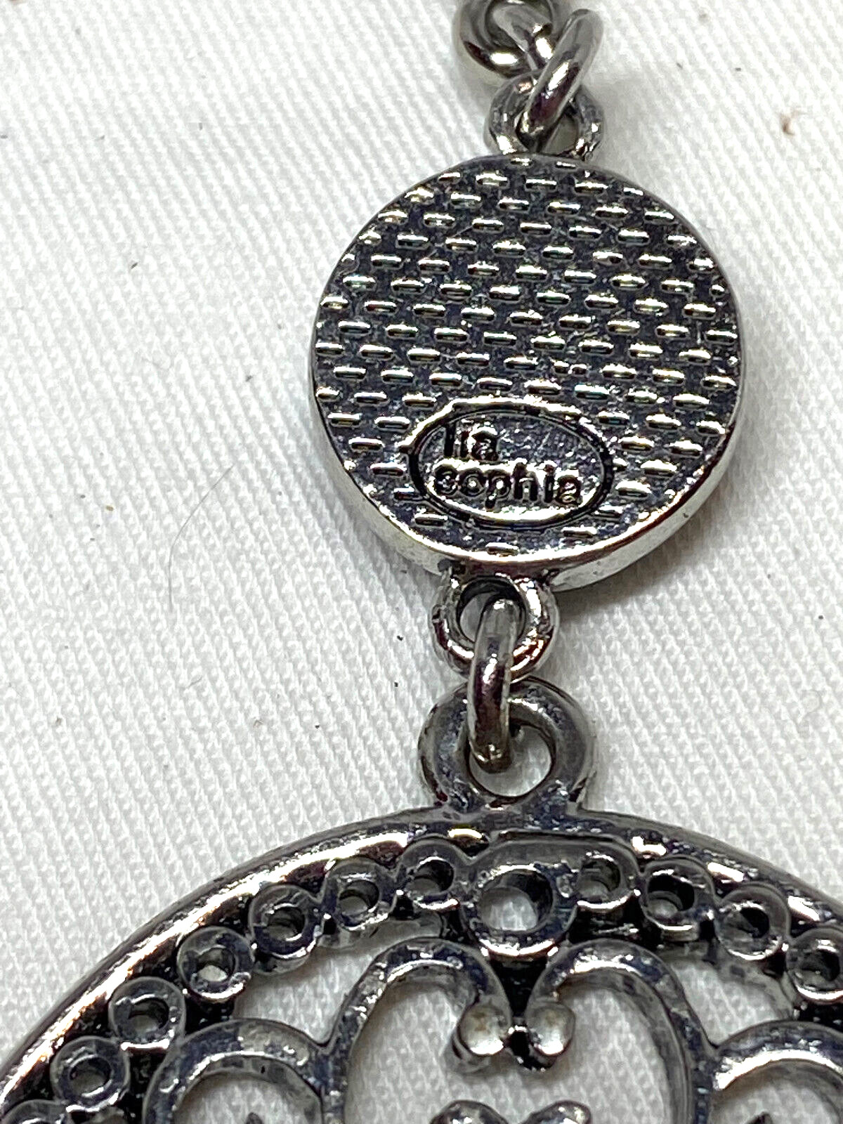 Lia Sophia Lyrical Detachable Chain Tassel Pendant Black Glass Stone Filagree 7″