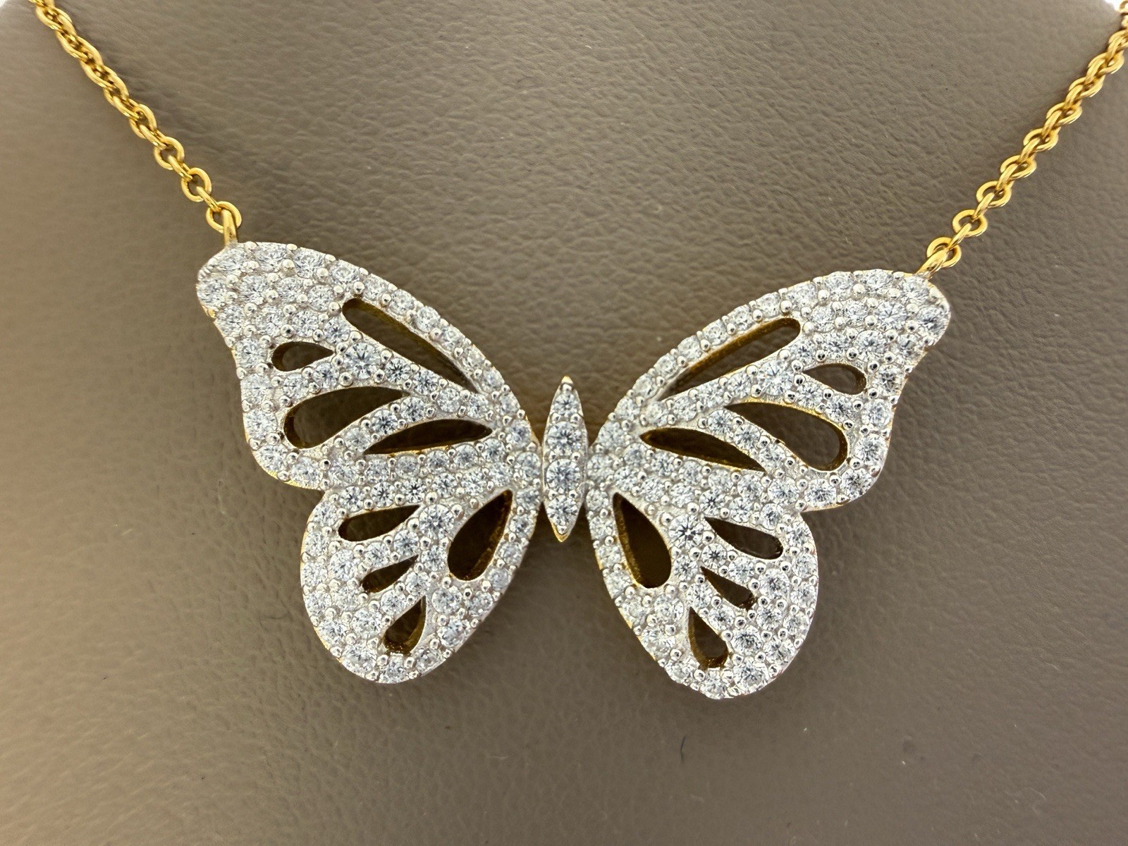 Diamonique x Jennifer Miller Butterfly Necklace 14K YGP 925 1.55ctw QVC Retired