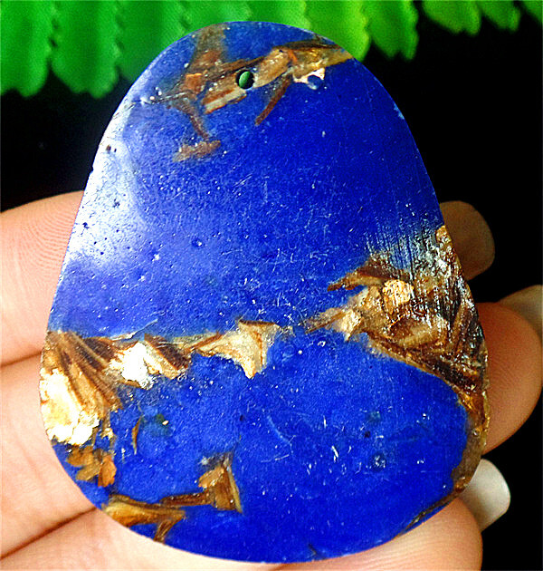 47x39x7mm Blue Gold Sea Sediment Jasper & Pyrite Bell Pendant Bead ZL7075