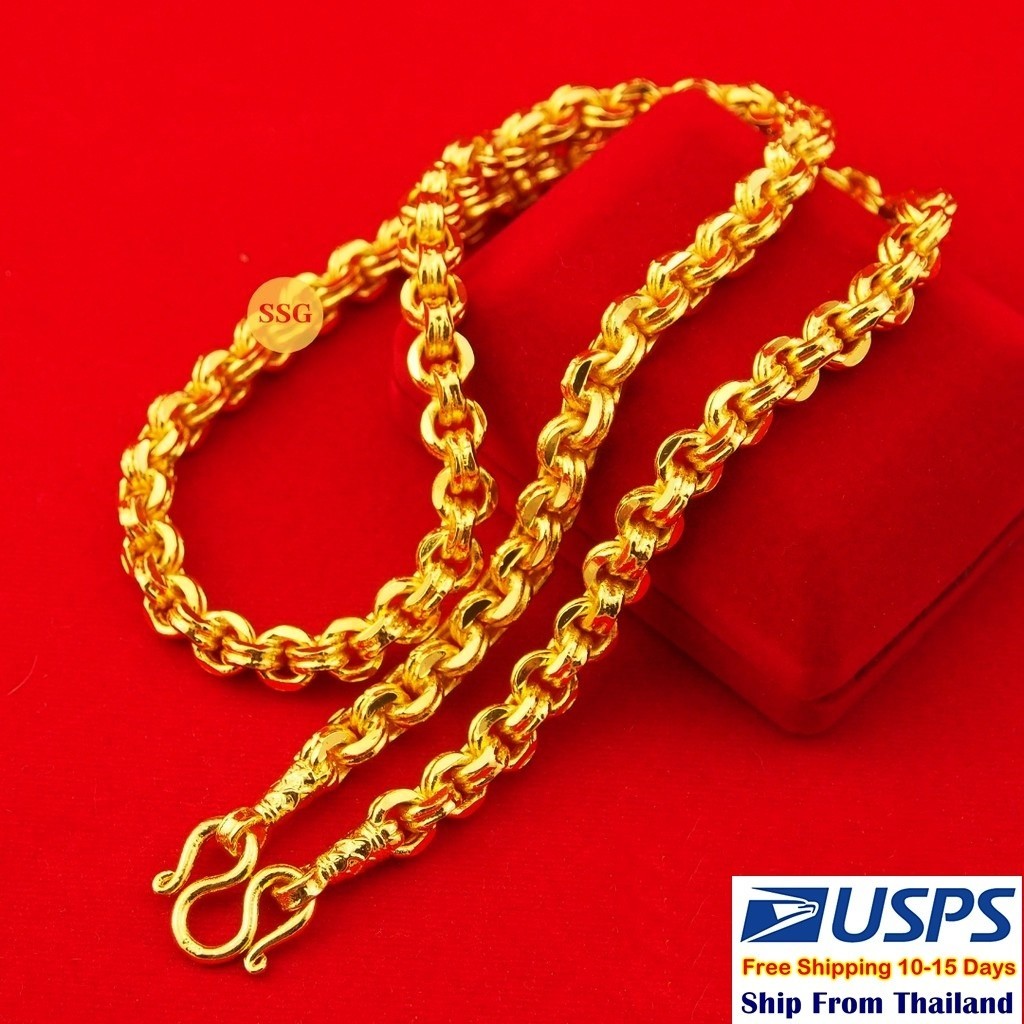 H9 Necklace 24k Gold Plated Men Women Jewelry Weight 8 Baht 26″ Double ring Gem