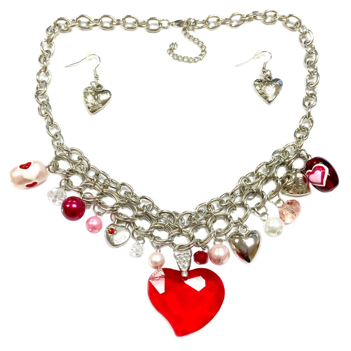 Heart Necklace Valentine’s Day Gift for Woman Love RED Beaded Chain Necklace 18″