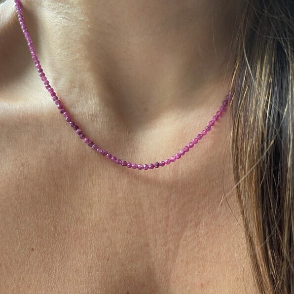 Natural Ruby Choker 2mm Crystal Gemstone Beads Dainty Choker Necklace Minimalist