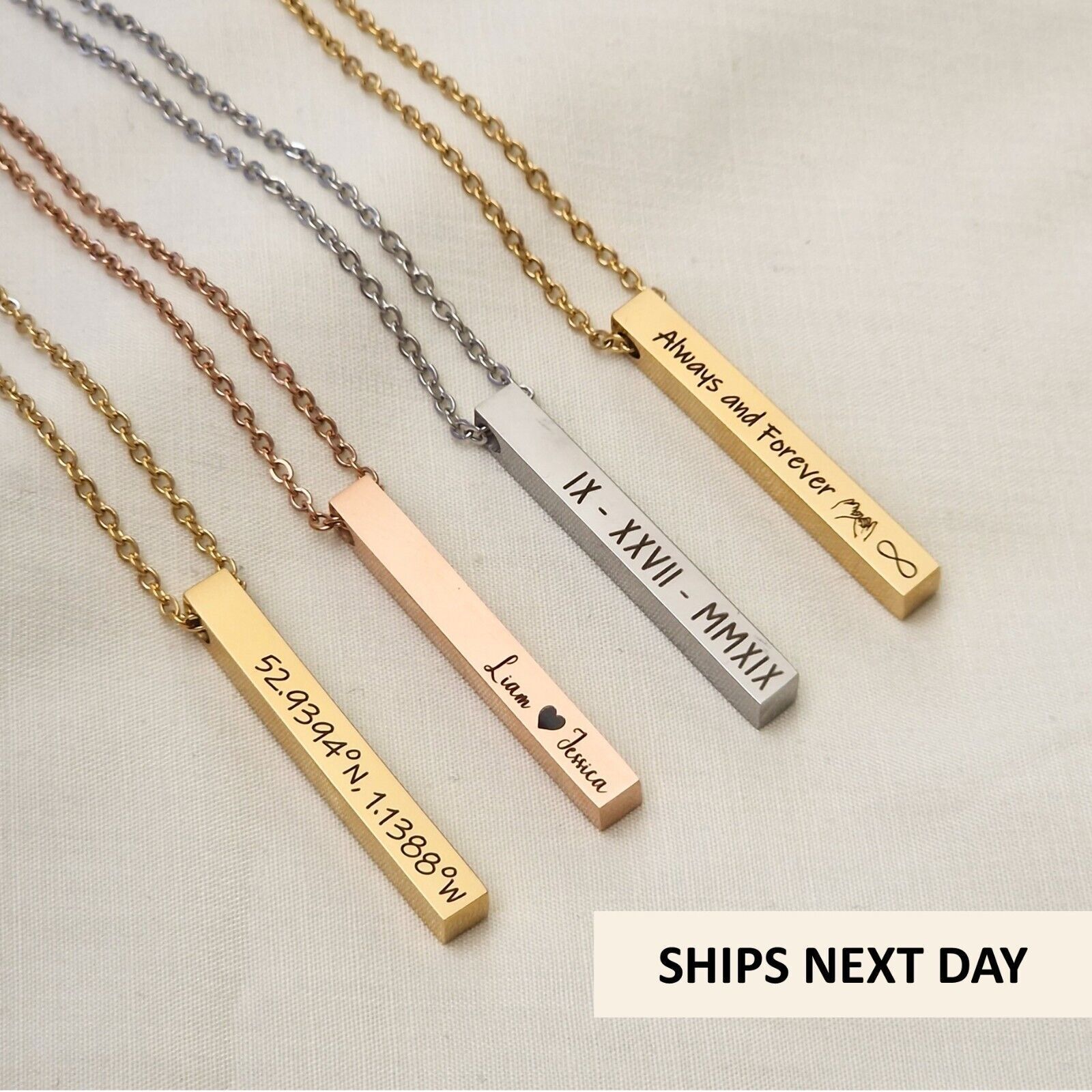 Personalised Custom Engraving Bar Necklace. Name Date Necklace Women Gift