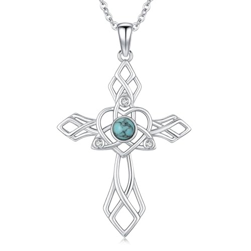 925 Sterling Silver Turquoise Cross Necklace Pendant 34x26mm Celtic A