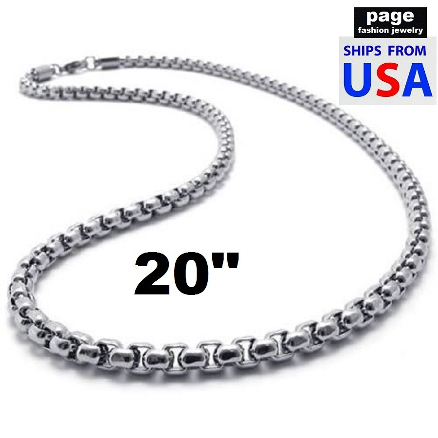 Silver Stainless Steel Strong 2/3mm Rounded Rolo Box Chain 20″ 24″ 30″ Necklace