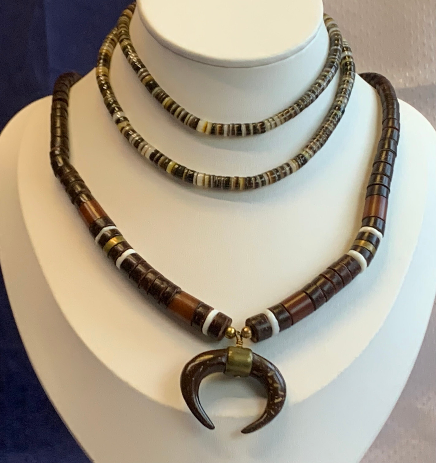 Heishi Shell Necklaces Fashion Jewelry Disc Beads 20.25″ & 17.75″ Crescent Moon