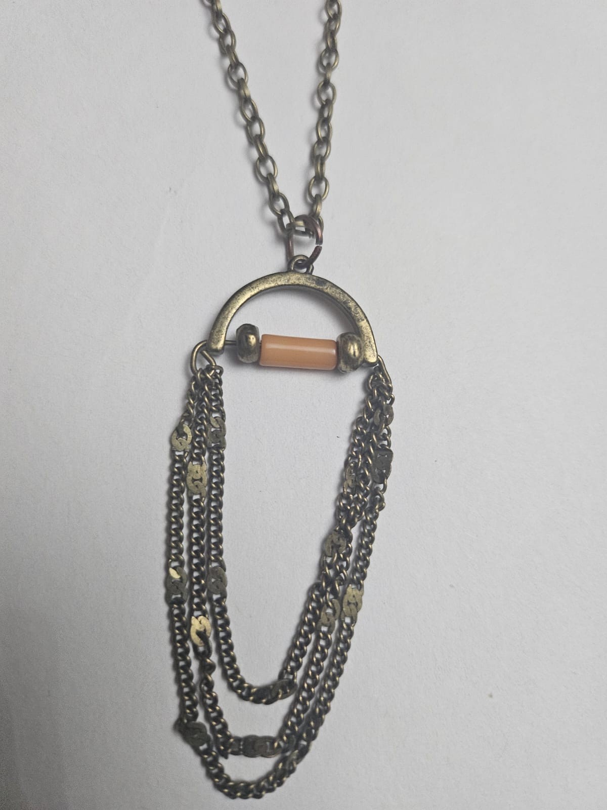 Antique Bronze Long Pendant Necklace with Arch & Layered Chain Tassels