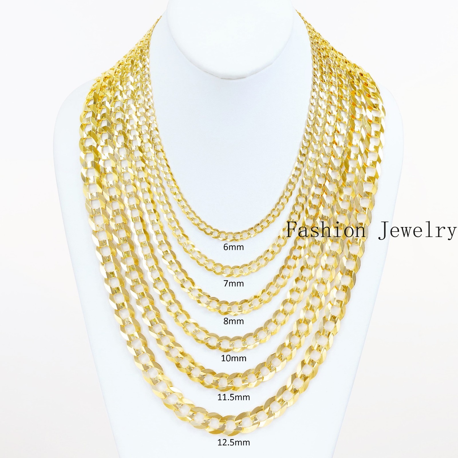 10K Yellow Gold Solid 2mm-12.5mm Cuban Curb Chain Link Pendant Necklace 16″- 30″