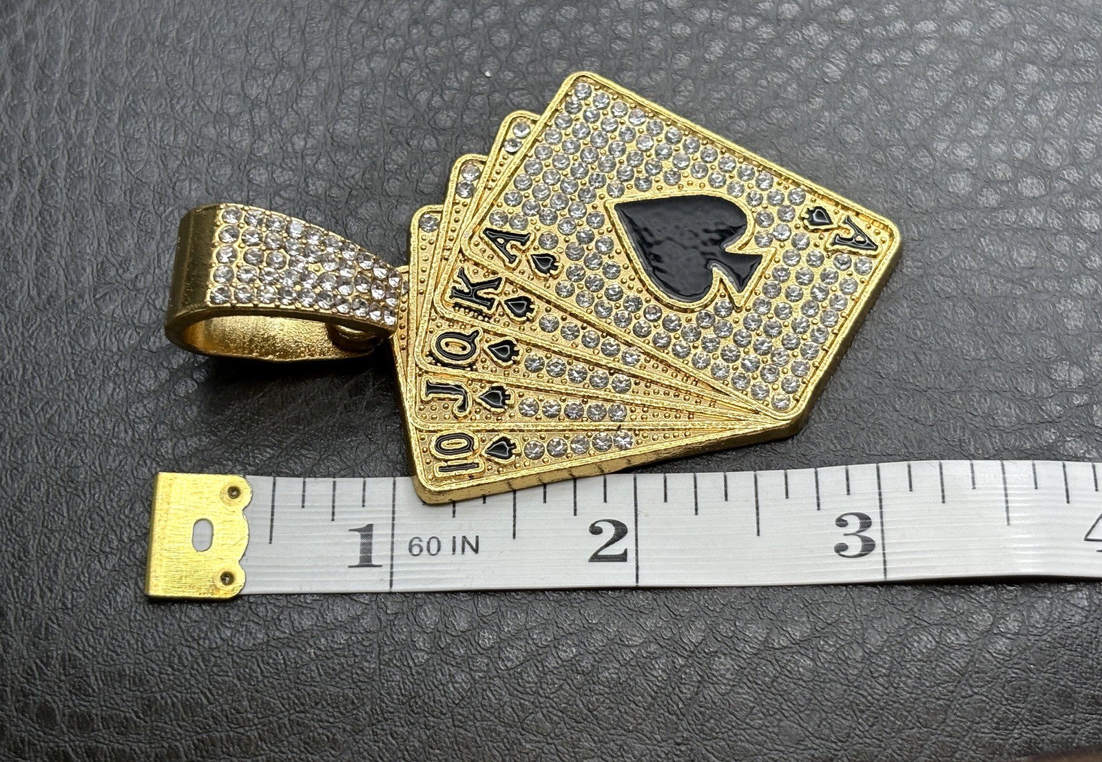 Gold Tone Iced Out Royal Flush Playing Cards Poker Pendant Hip Hop CZ Stones