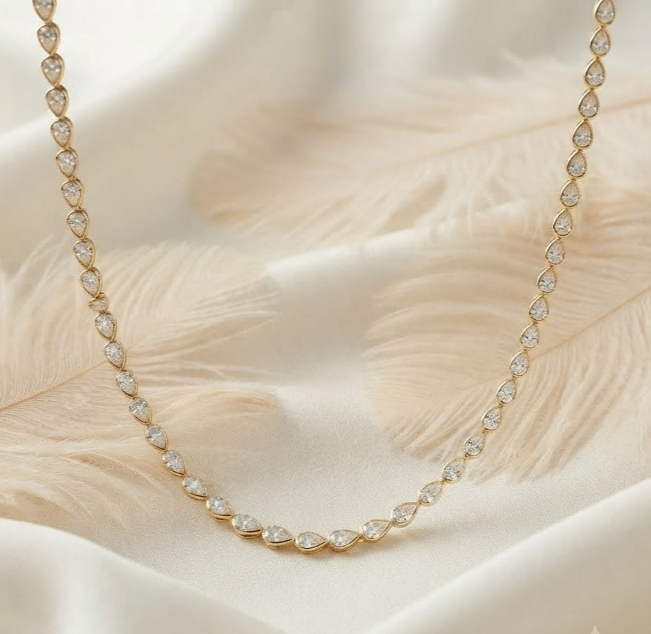 Natural Moissanite Pear Gold Tone Bezel Set Women Necklace 925 Sterling Silver