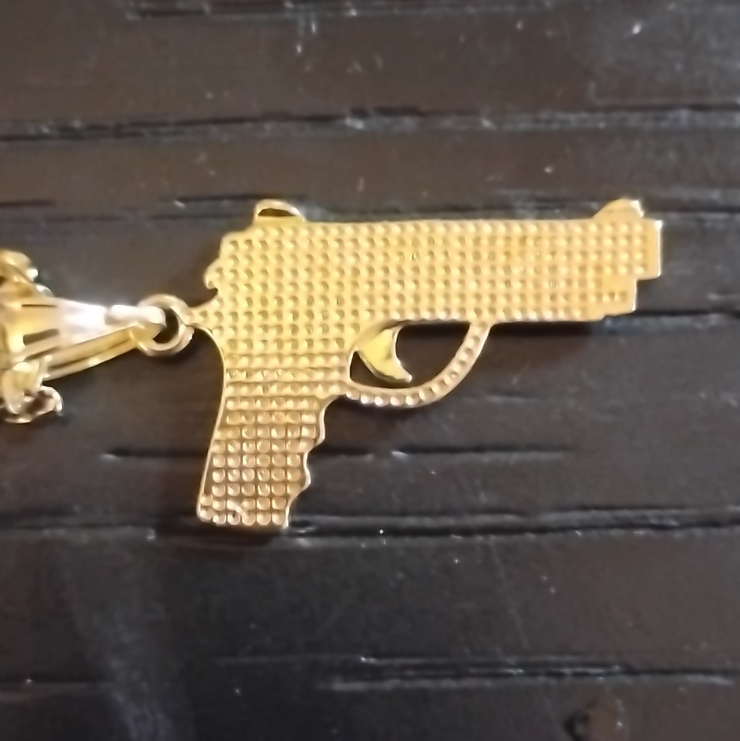 14k Gold Plated Gun Charm Pendant Necklace Bar Link Chain Lobster Closure