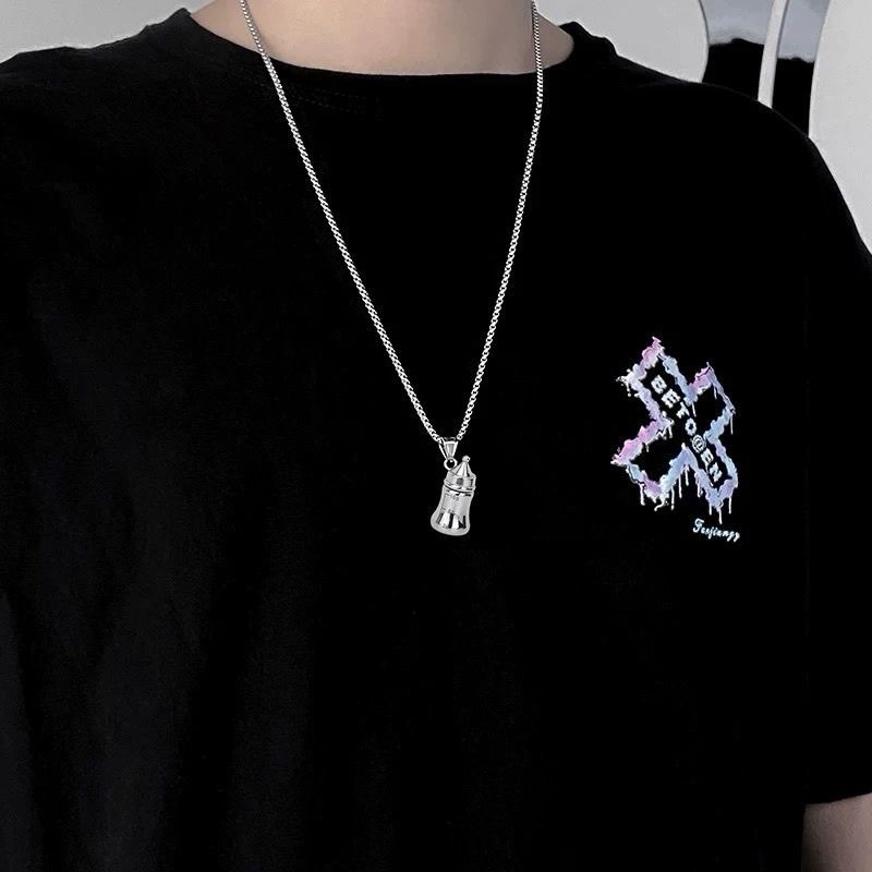 Fashion Cute 3D Baby Bottle Shape Pendant Stainless Steel Necklace