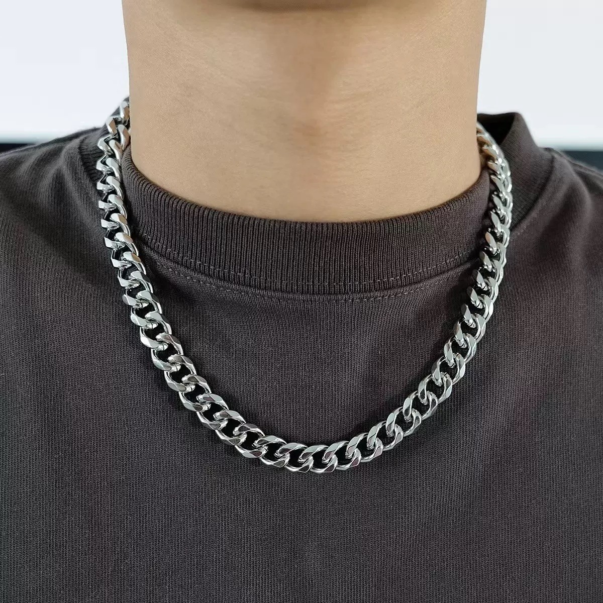 18-28 Cuban Chain Necklace Stainless Steel Silver 6.6/7/8.2/9/11 inch Mens Women