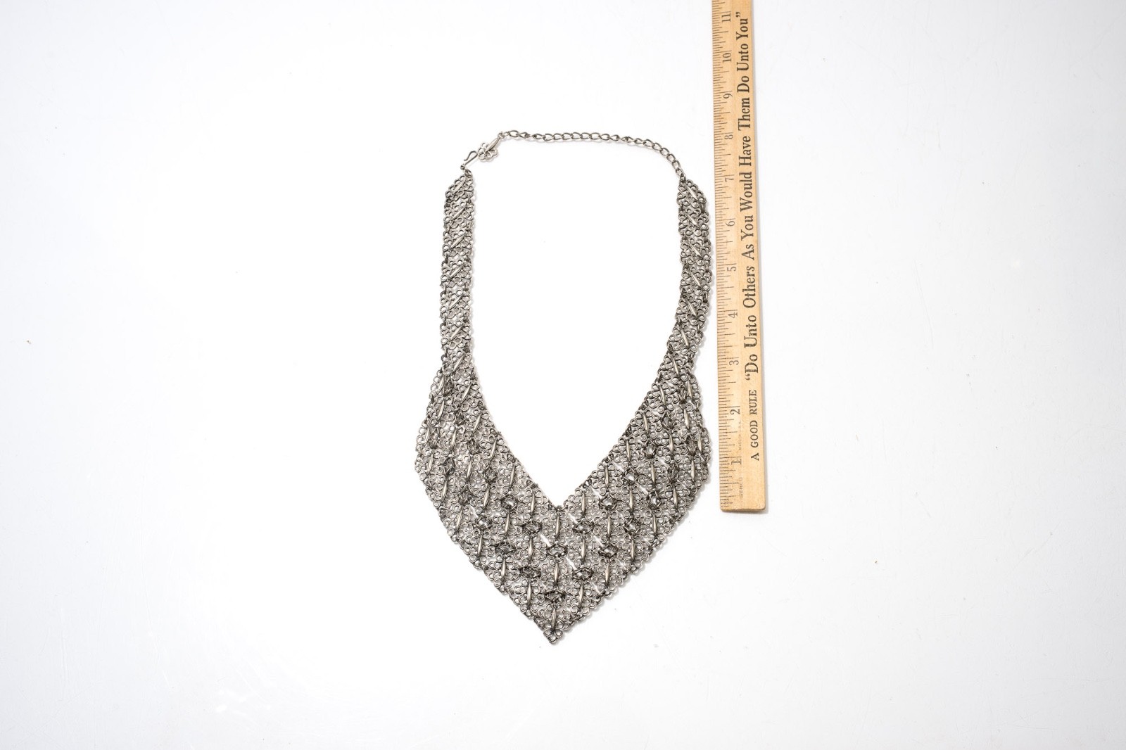 Metal Bib Necklace, Silver Toned