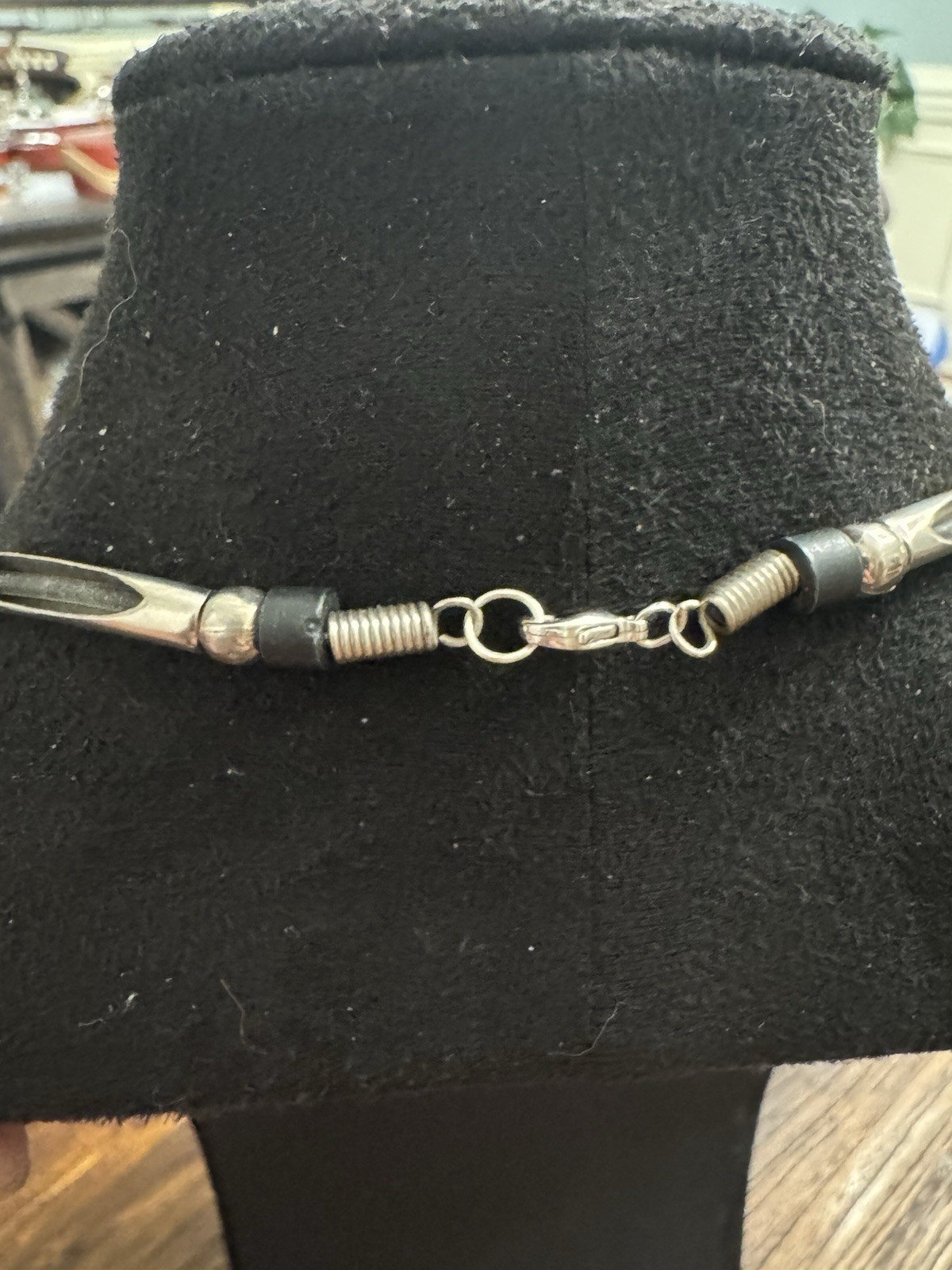 Vintage Silver Tone Skull Necklace Black Rubber Cord Gothic Punk Biker Statement