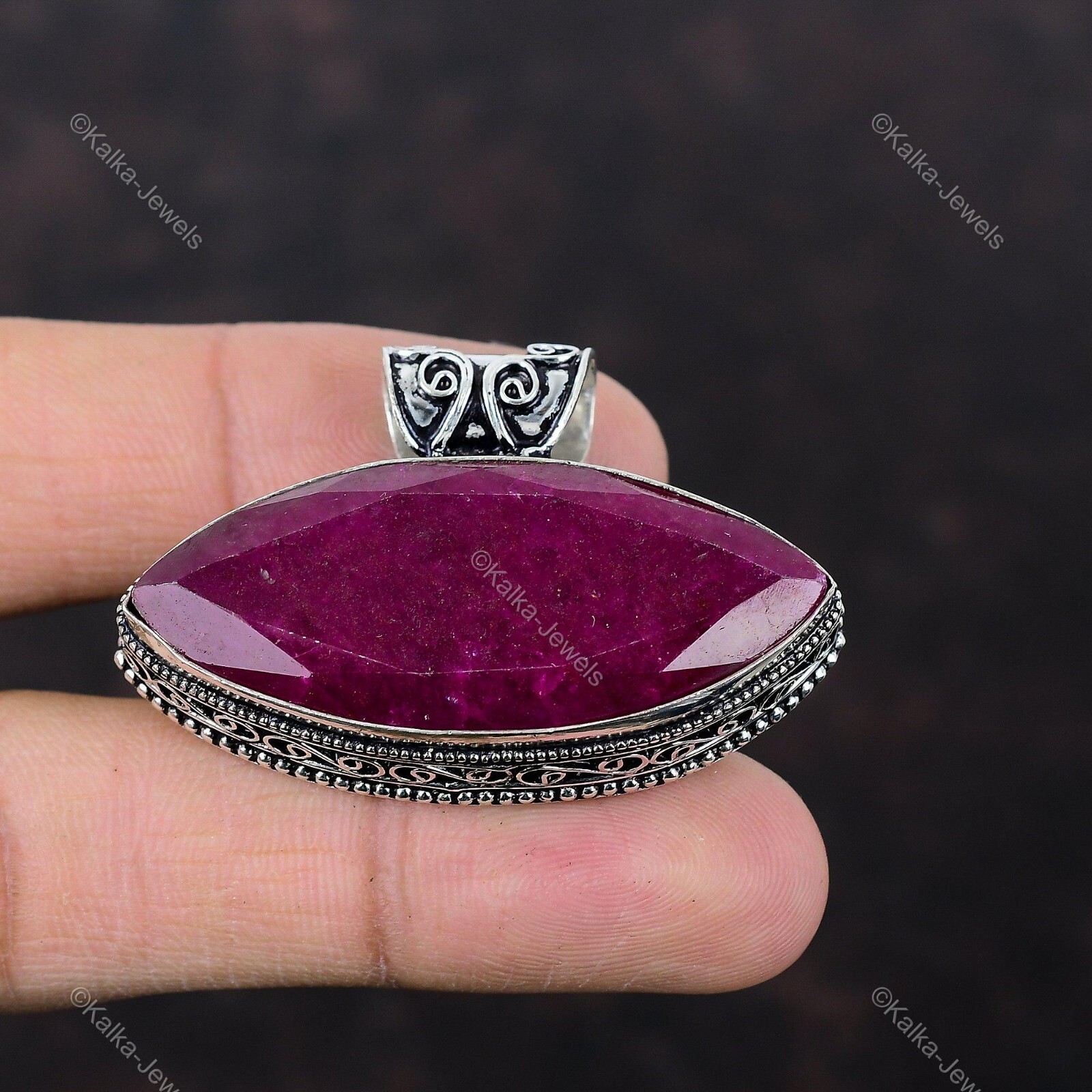 Kashmir Rubi Gemstone Pendant Vintage Red 925 Sterling Silver Jewelry Gift