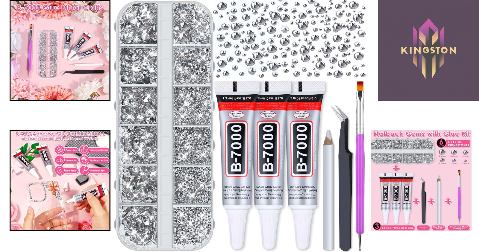 2100 Assorted Glass Rhinestones & Waterproof Adhesive for Crafting Perfection