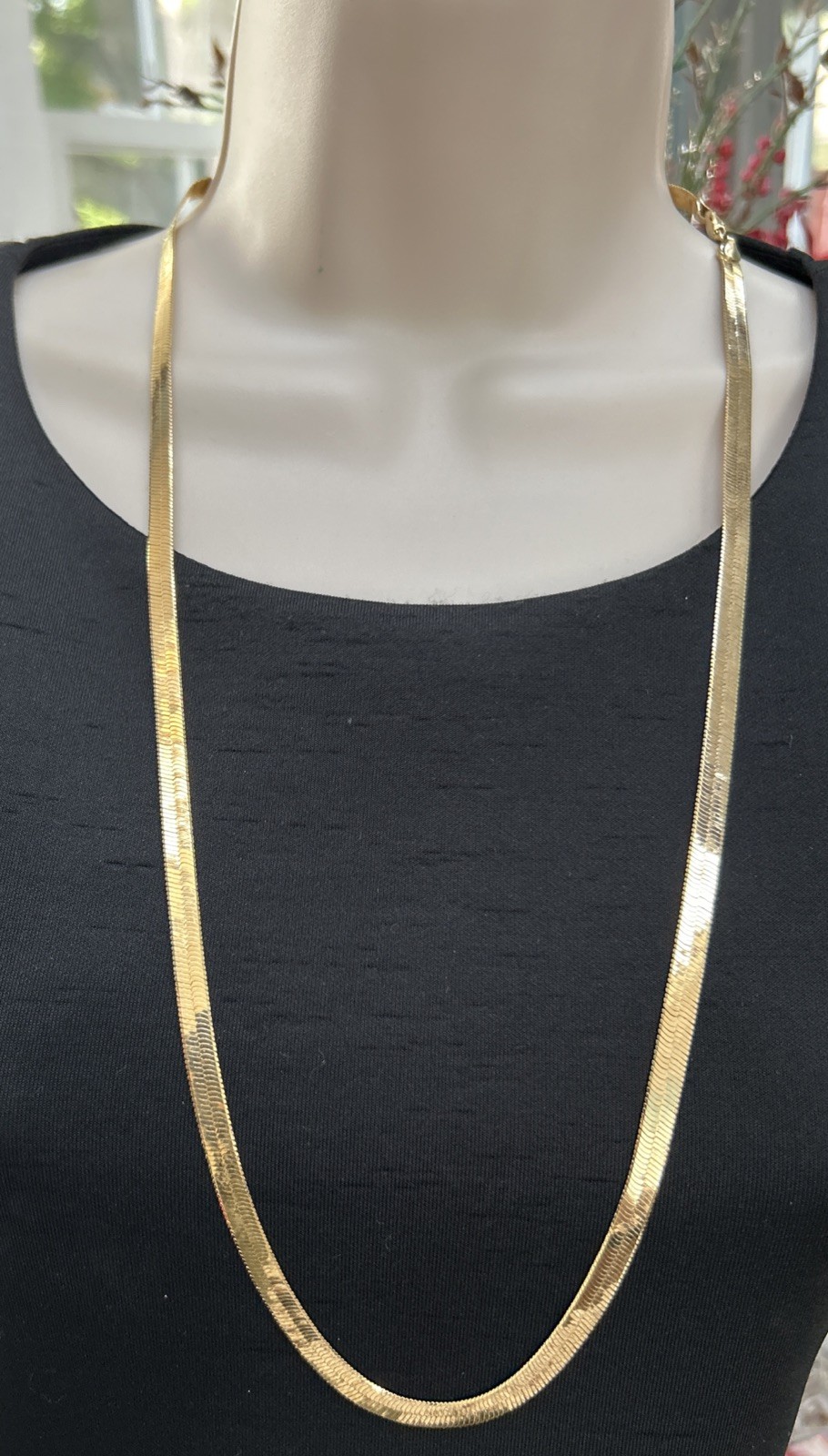Bright Gold Plated 30” Herringbone Chain Necklace For Men Or Women 4mm Unisex