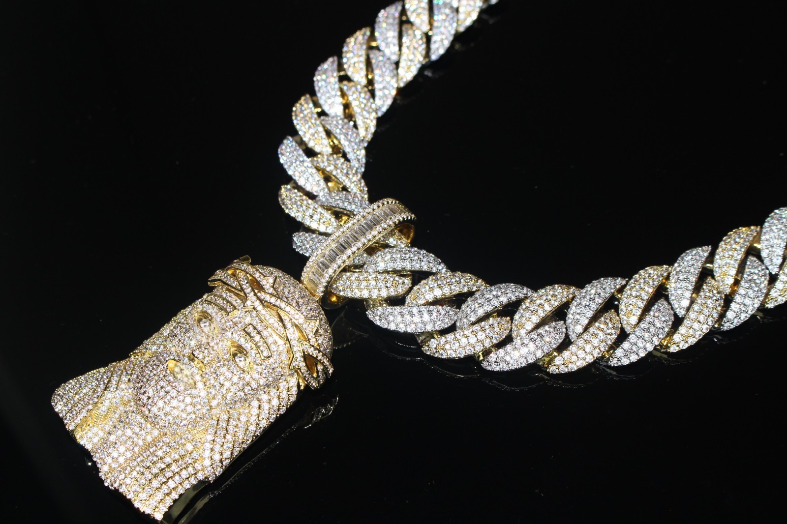 XXL JESUS Pendant 2-TONE GOLD Cuban 22mm 144ct Lab Sim Diamond Chain 14k STAMPED