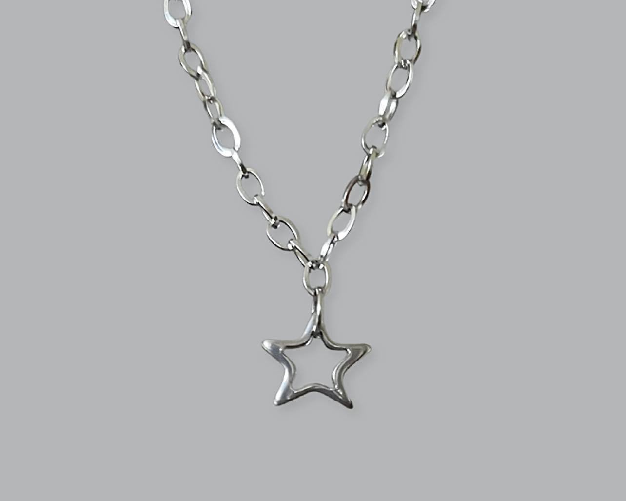Stainless Steel STAR Charm Necklace No Tarnish Silver Chain New – USA Seller