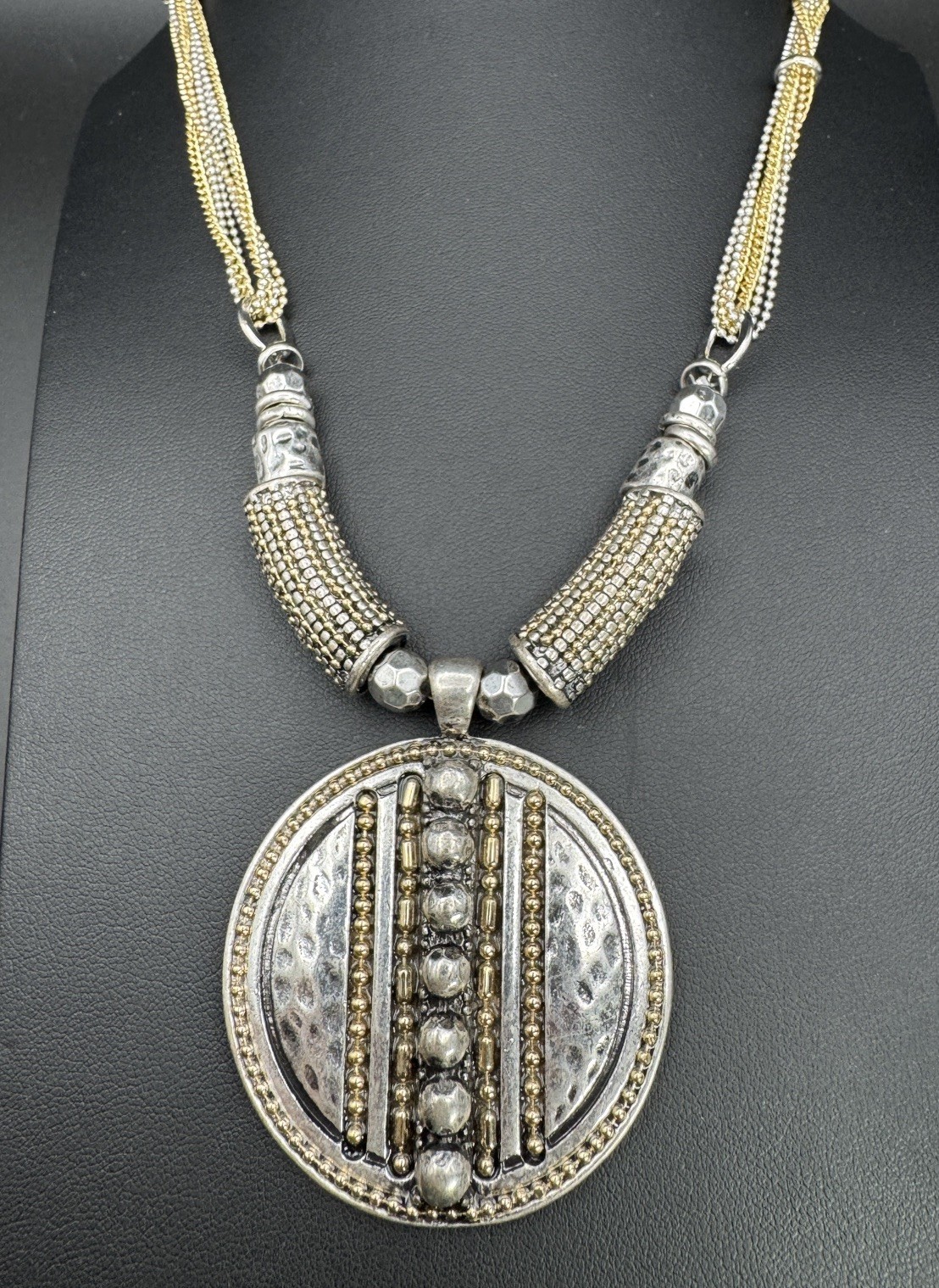 Ruby Rd Two Tone Multi Strand Reactive Pendant Necklace 24” Metal Glass
