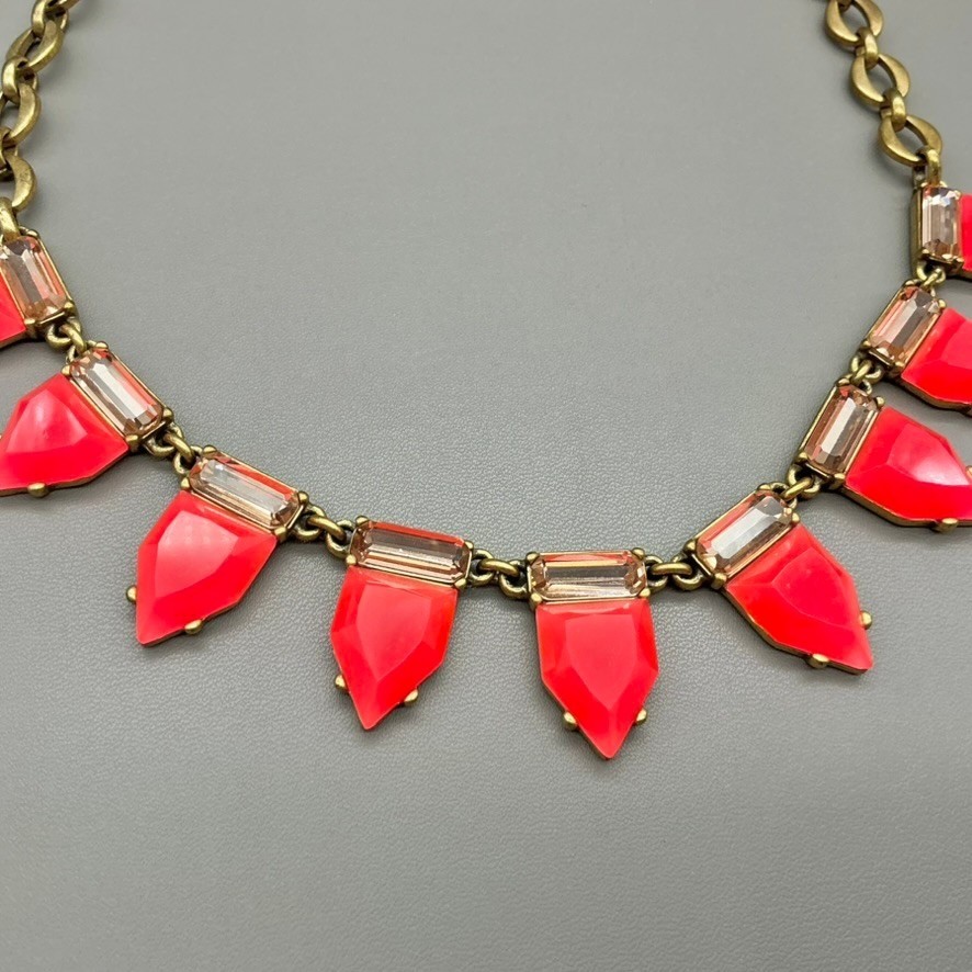 Stella & Dot Necklace Womens Gold Tone Pink Statement Spike Dangle 18 Inch