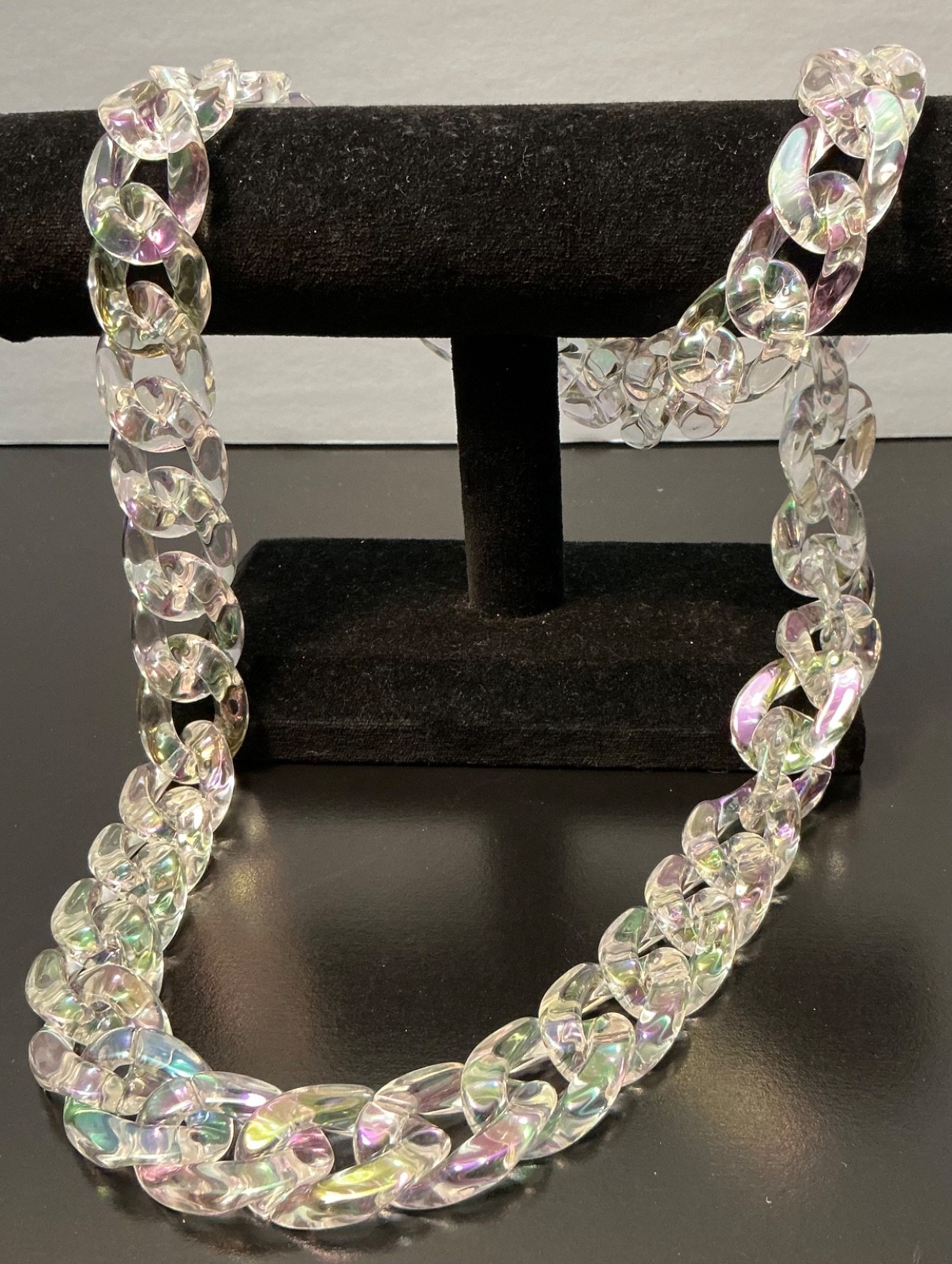 Hip Hop Cuban Chain Link Necklace Iridescent Jewelry 30” Large Acrylic Plastic