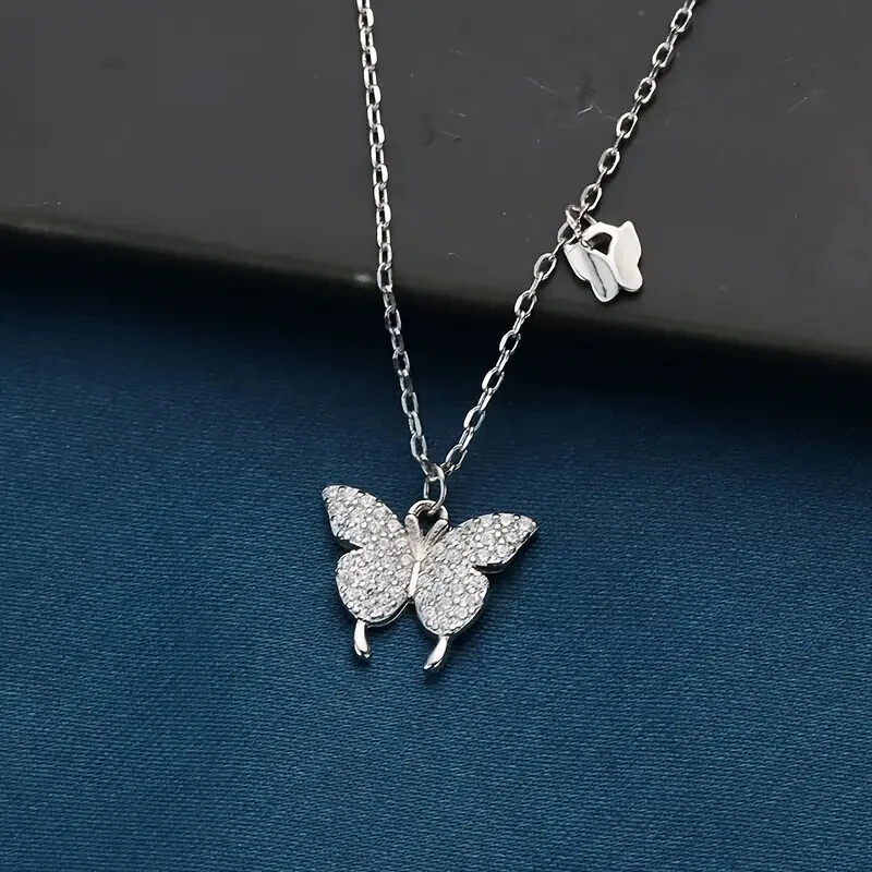 925 SILVER PLATED BUTTERFLY NECKLACE PENDANT ELEGANT JEWELARY PERFECT AS A GIFT