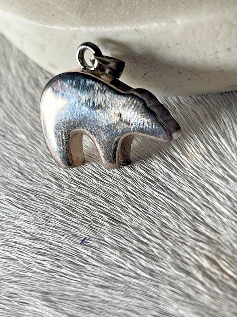 Silver Unisex Bear Pendant 1 x .75 in Silver Small Bail for Chain Polar Grizzly