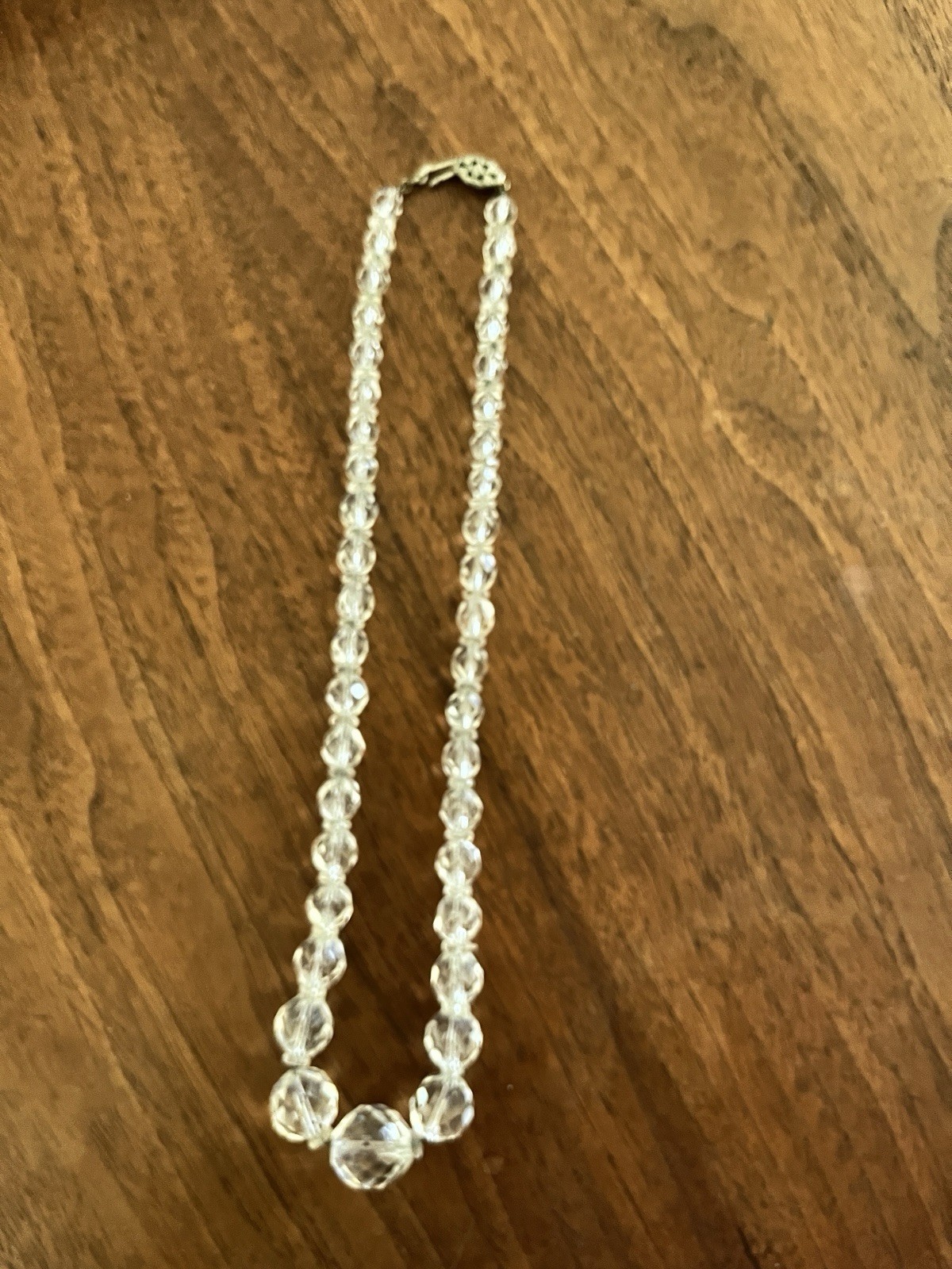 Clear Crystal Beaded Necklace, Round White/Colorless Crystal Beads, Hook Clasp