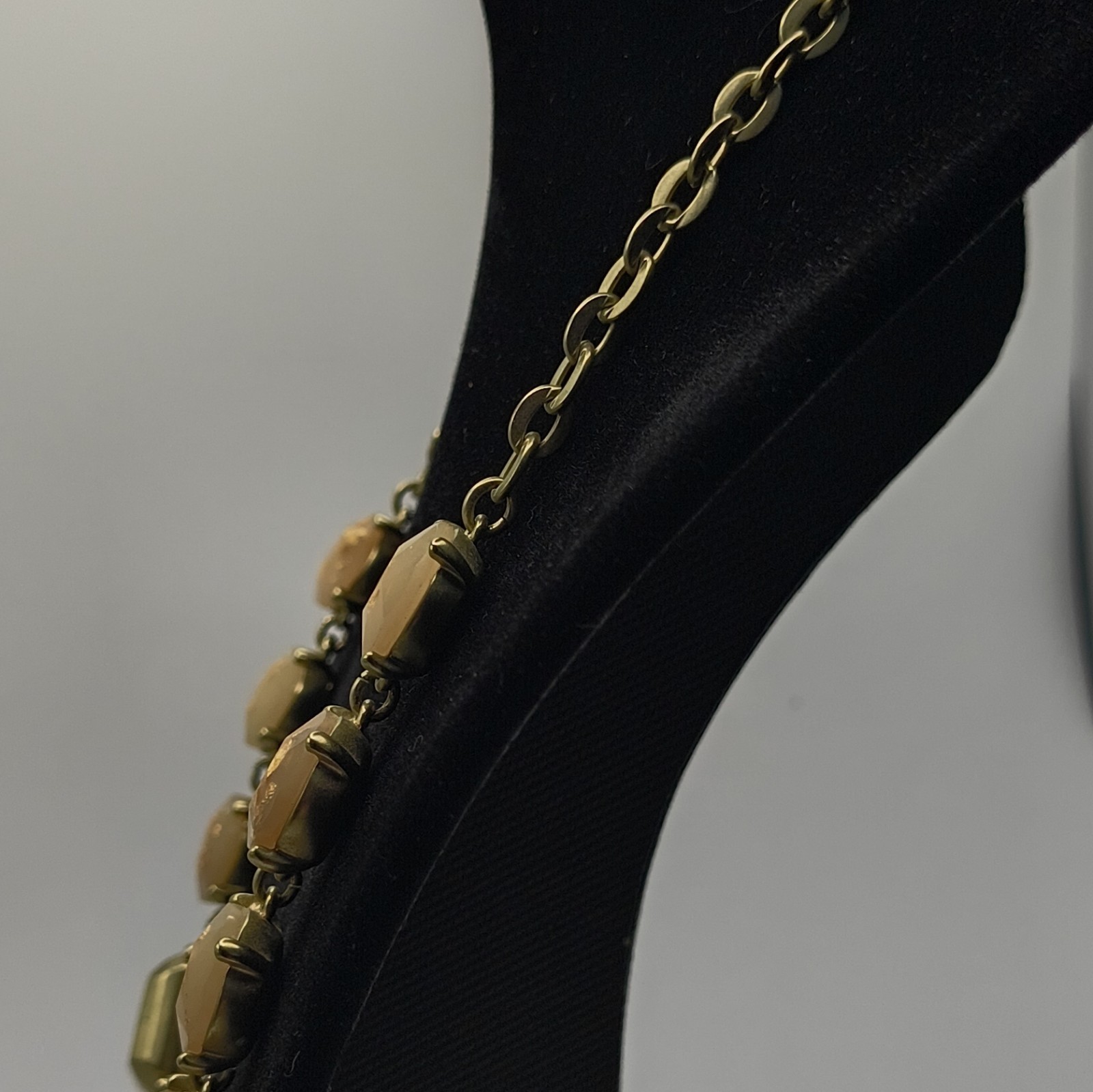 LOFT Gold Tone Cable Chain Necklace Beige Stations Statement Spring Ring Signed