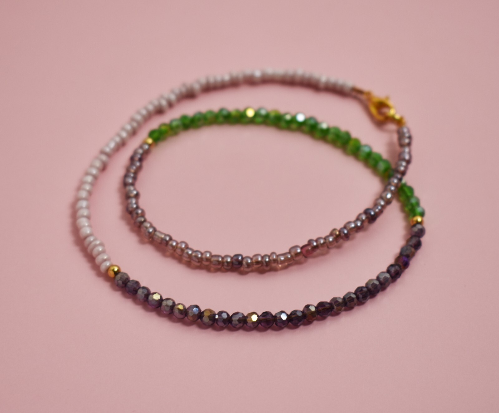 Multi bead necklace handmade, multicolor seed bead choker