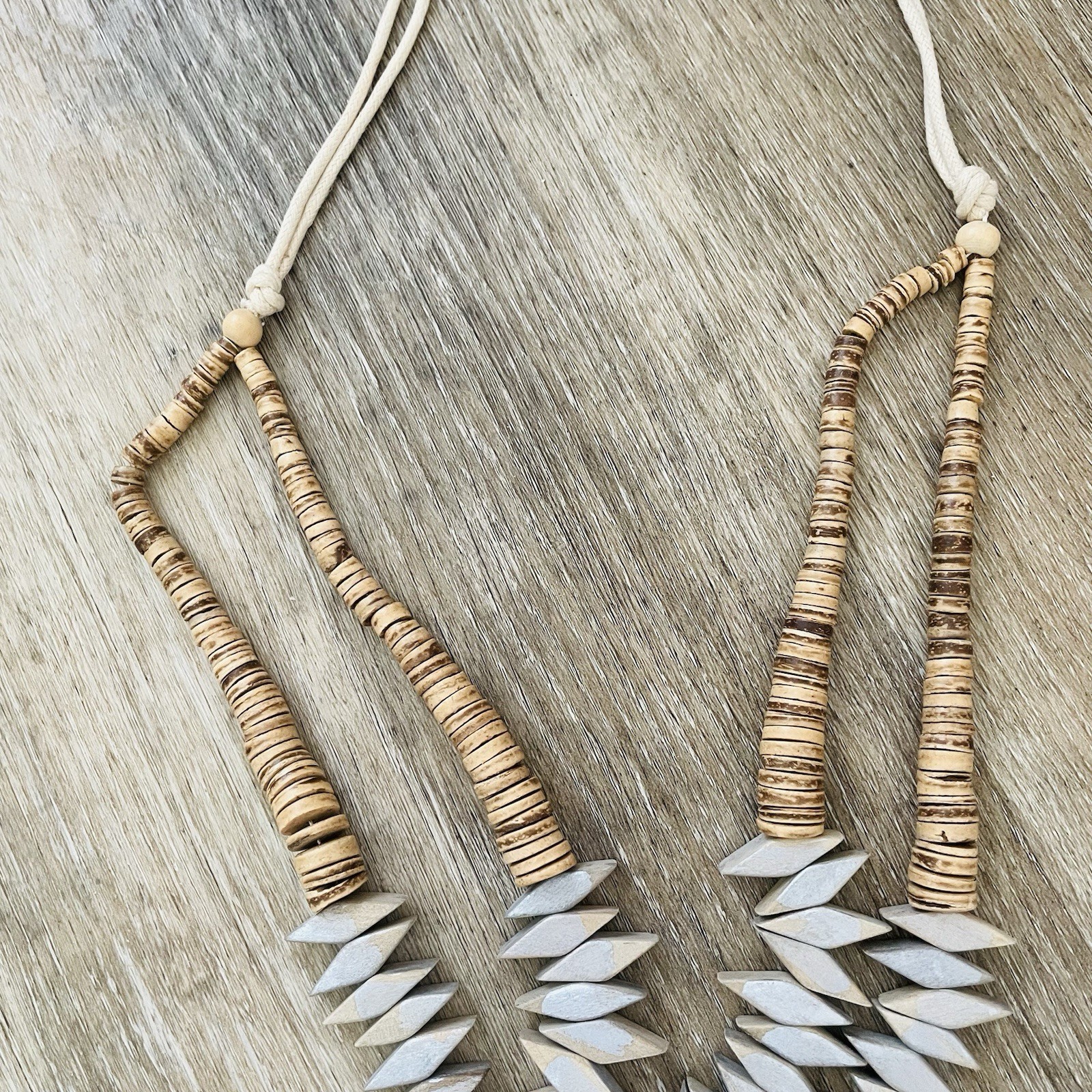 Adjustable Cream and Natural Beaded Statement Necklace