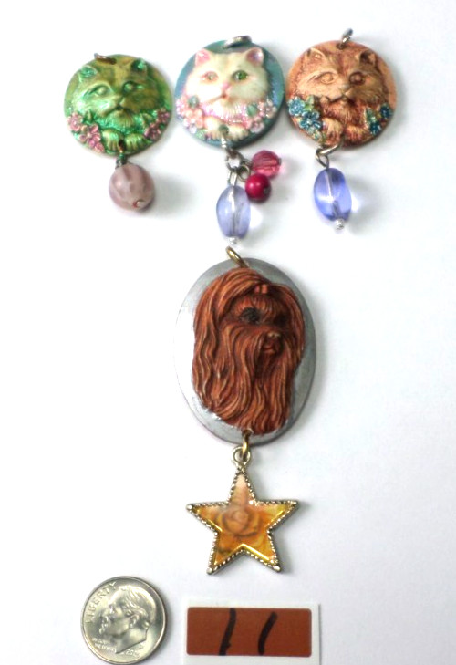 4 Different Resin Hand Painted Cats &Dog Cameos Pendants Top Hole 25mm -40x30mm